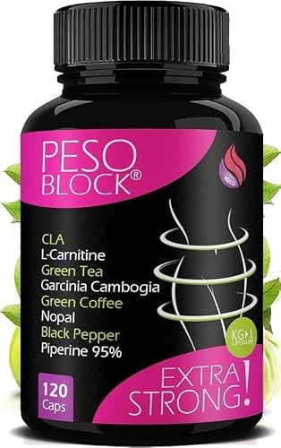 PESO BLOCK Garcinia Cambogia, Tè Verde, Caffè Verde, Carnitina, CLA, Piperina - 120 Capsule