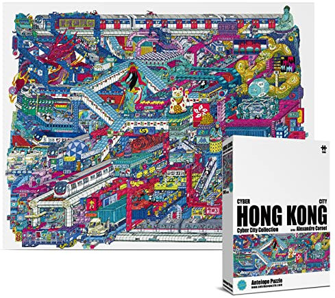 Antelope - Cyber City Hong Kong Metropolitan Puzzle Dragon Buddha Puzzle - 1000 Pieces High Resolution, Matte Finish, Smooth Edging, No Dust Cyberpunk Techno Puzzle