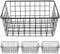 PINGEUI 4 PCS Black Metal Wire Baskets, Wire Organiser Storage Baskets with Handles, Metal Wire Basket Organiser for Kitchen Cabinet, Pantry, Closet, Bedroom, Bathroom, 28 x 22 x 12cm