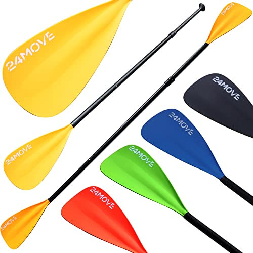 24MOVE® Paddel Doppelpaddel 2 in 1 Teleskoppaddel Stechpaddel für SUP Stand Up Board, Kajak, Leicht aus Aluminium 230cm, verstellbar, gelb