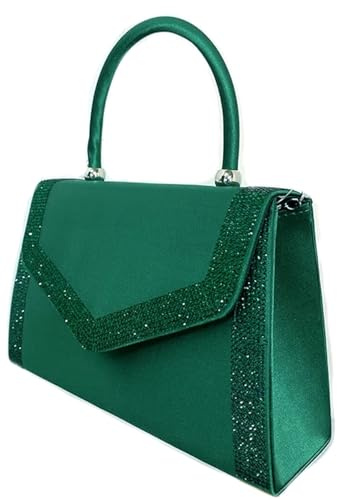 LeahWard Women's Clutch Bag Top Handle Wedding Evening Diamante Glitter Handbags (Green)