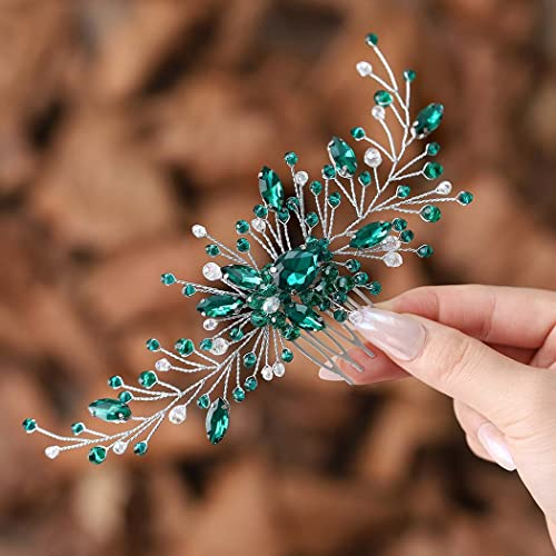 Flayem Haarkamm Braut Hochzeit Grün Kristall Seitenkamm Blume Haarschmuck