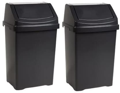 JMS we create smile (𝐒𝐞𝐭 𝐨𝐟 𝟐) Swing Bin Under Kitchen Cabinet Dust Bin Storage Bin Food Grade Plastic Swing Top Waste Rubbish Garden Compost Bin - Made in UK (Small (8 Litre), Midnight Black)