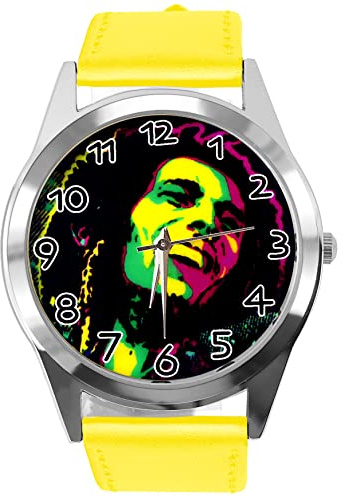 TAPORT Yellow Leather Round Watch for Reggae Fans