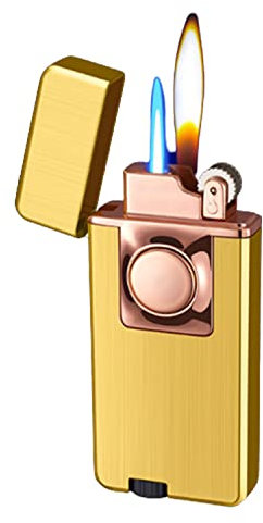 BAILEYU Zigarrenfeuerzeug Winddicht Jet Torch Feuerzeug Einstellbare Umschaltbare Weiche Flamme Cooles Pfeifenfeuerzeug Geschenk für Männer Papa Ehemann (Butan Nicht Enthalten),Gold
