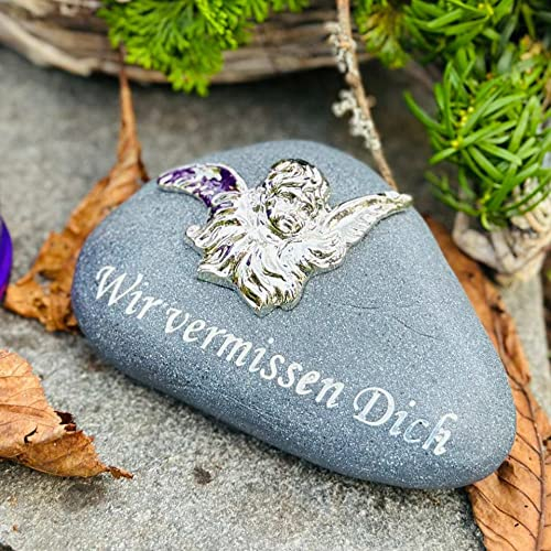 eberin · Friedhof Grab Gedenkstein mit Motiv Engel und Spruch Wir vermissen Dich · anthrazit [NEU]