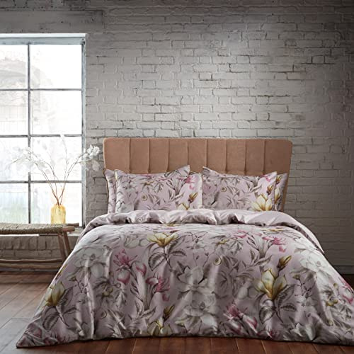 EW by Edinburgh Weavers Lavish Duvet Cover Set – Classic Botanical Cotton Sateen, 200 Thread Count (Blush – Super King)