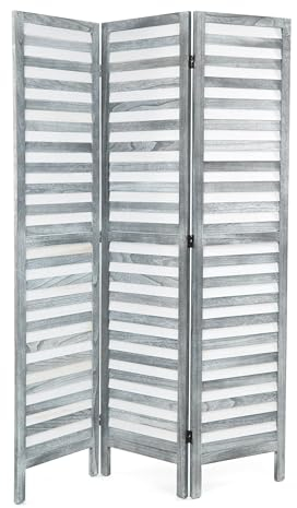 DESIGN DELIGHTS RAUMTEILER Cottage | 3-teilig, Holz, 170x120 cm (HxB) | Natur Raumtrenner, Faltwand, Sichtschutz, Raum Trennwand, Paravent, Stellwand | Farbe: grau