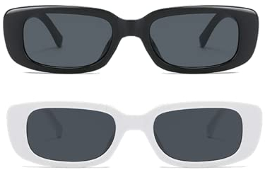 Fashion Vintage Rechteckige Sonnenbrille für Damen und Herren Modische Retro-Brille mit quadratischem Rahmen Travel Sports Square Retro Rechteck Sonnenbrille mit UV400-Schutz (Schwarz+Weiss)