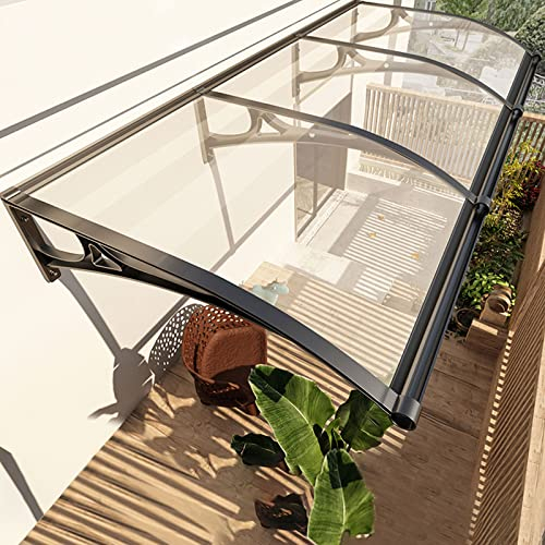 Terrassenüberdachung Freistehend Winterfest Aluminium UV Schutz, Vordach für Haustür Aus Polycarbonat Schlagfest und Robust Überdachung für Draußen(60x440cm/24 x173)