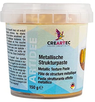 CREARTEC Metallische Strukturpaste - Hochpigmentierte, selbstklebende Spachtelmasse zum Verschönern von Objekten - gold glänzend - Füllmenge: 150g - Made in Germany