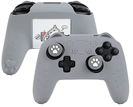 GeekShare Juego de empuñaduras de Piel para Controlador de Pata de Gato Compatible con Switch Pro-Antideslizante, Funda Protectora de Silicona para Mando inalámbrico Switch Pro, Color Gris