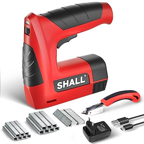 SHALL Puntatrice elettrica 3 in 1, senza fili, con 2500 punti, rimozione graffette e caricatore rapido per artigianato, fai da te, decorazioni。Nero rossastroCucitrici