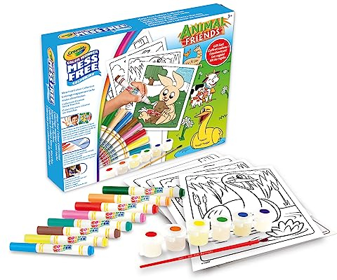 CRAYOLA - Color Wonder, Coffret Cadeau sans Tache Sujet Amis de la Ferme : 30 Pages à Colorier, 8 Feutres, 6 Gouaches, 1 Pinceau, Âge 3,4,5 Ans