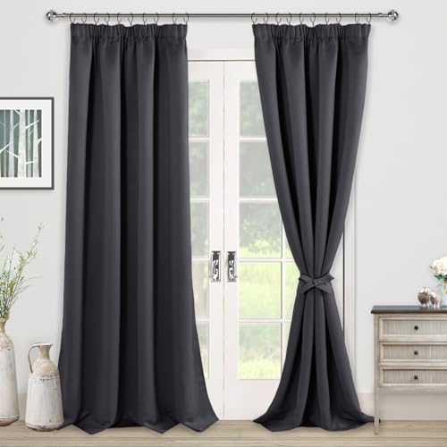JIUZHEN Gardinen mit kräuselband Verdunklungsvorhänge Vorhang Blickdicht Gardinen Wohnzimmer Vorhänge Schlafzimmer Thermovorhang Dunkelgrau, H245 x B140 cm,2er Set
