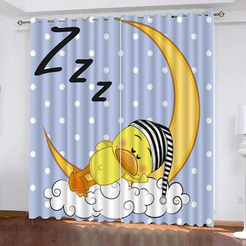 GIOVIA 3D Kawaii Ente Vorhänge Abdunkelnde Mond Kindervorhänge Vorhang mit ösen 2er Set Gardinen Blickdicht Verdunkelungs für Kinderzimmer Schlafzimmer Wohnzimmer B 150 X H 166 cm