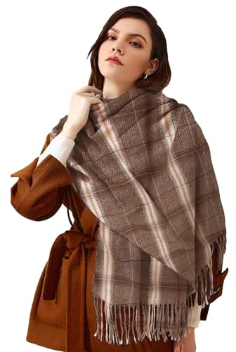 CINGHIA Damen Schal Winter,Halstuch Damen,Winterschal Damen Kuschelig,Schal Damen Winter,Damenschal Winter 70 x 200cm,Halstücher Damen,Schals für Damen (braun)