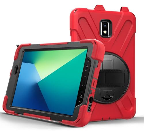 Funda para Samsung Galaxy Tab Active 2 SM-T390 T395 de 8 pulgadas, marco de plástico duro 3 en 1 + doble silicona [correa de mano y correa de hombro] - D