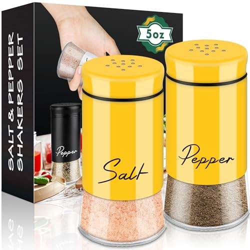 Yellow Salt and Pepper Shakers Set,5 oz Cute Kitchen Decor and Accessories Farmhouse Gadgets Table Housewarming Gift Thanksgiving Christmas Decor Refillable Design (Yellow)