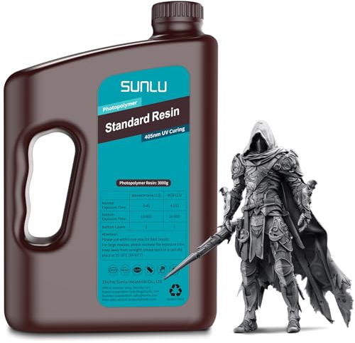 SUNLU 3KG Standard Resin Dark Grey, 3D Printer Resin 405nm UV Curing Standard Photopolymer Rapid Resin for LCD/DLP/SLA Resin 3D Printer, High Precision, Low Shrinkage, Dark Grey 3000g