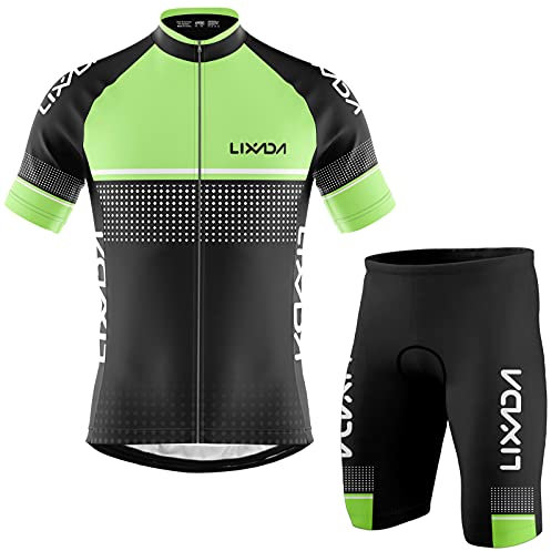 KOCAN Men Cycling Jersey Set Atmungsaktives,schnell trocknendes Kurzarm-Bikehemd und schaumgepolsterte Shorts MTB Cycling Outfit Set,Radhose