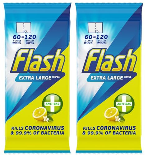 Pack Of 2 x 120pk - Extra Large Anti-Bacterial Wipes - Cleaning Wipes - Antibacterial Multi-surface Cleaning Wipes - Perfect For Cleaning The Kitchen Bathroom Shelves Cupboards And Tables