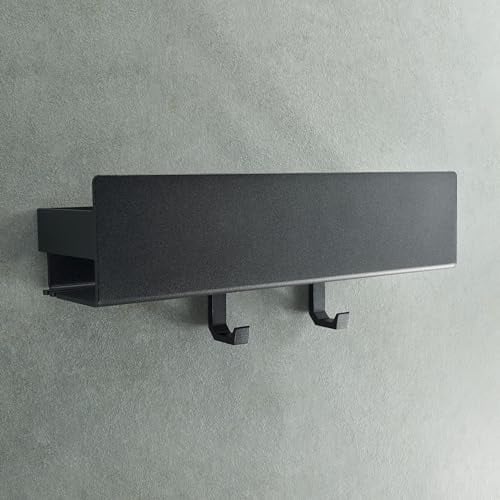 Design Hambourg Étagère de Douche Sans Perçage I Étagère Rangement Salle de Bain I Support Douche I Porte Shampoing et Organisateur I Étagère Murale Adhésive I 2 Crochets | Noir Mat | 30 cm