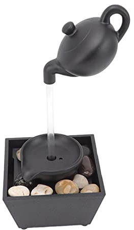Tetera flotante con fuente de agua con fuente de agua USB de 5 V, fuente de alimentación de batería, decoración de cascada de mesa con luces LED