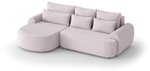 BEAUTY SOFA - Olivio- Canapé d'angle 266x170 cm - Forme L, Canapé, Lit d'appoint, Canapé Convertible, Canapé-lit avec Coffre - Boucle Rose (Catch me 21) - Ottomane Gauche