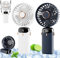 2Pack Portable Handheld Fan, 4000mAh Rechargeable Personal Fan with 5 Speeds, Hand Held/Desk/Neck Fan 3 in 1 Mini Fan with Base, LED Display Foldable Battery Operated Small Fans for Outdoor Indoor
