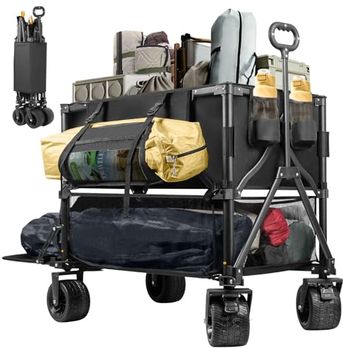 UNITON Doppeldecker-Wagen, 272 kg Kapazität und 400 l zusammenklappbarer Sportwagen mit großen Rädern, 137,2 cm verlängerter Mehrzweck-Klappwagen für Camping, Angeln und Outdoor