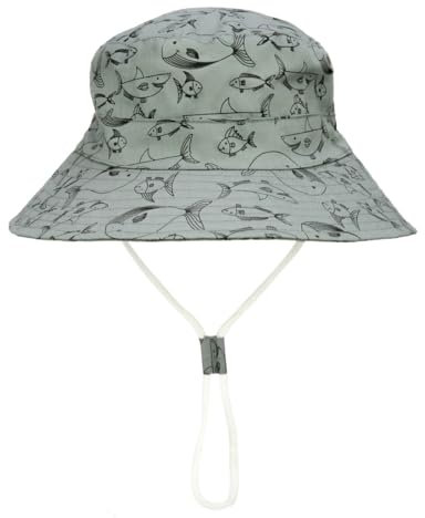 Foruhoo Baby Sonnenhut Kinder Hut, Sommerhut Mütze for Jungen Mädchen mit Verstellbar Kordelzug(Wal Grau,48)