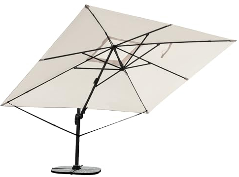 RS Trade Sonnenschirm Rechteckig 300 x 400 cm Marktschirm Ampelschirm Gartenschirm 360 Grad drehbar, 4-fach axial & 5-fach horizontal neigbar, inkl. Windsicherung & Schutzhülle, sandhell