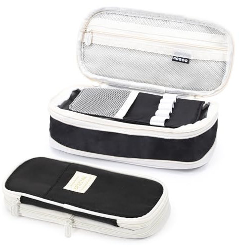 Vinuwu Large Pencil Case, Big Capacity Pencil Pouch with Zip, Cute Case for Kids Boys Woman, Large Storage Pencil Case Organiser, Aesthetic Stationery, Back to School-College Essentials-Black