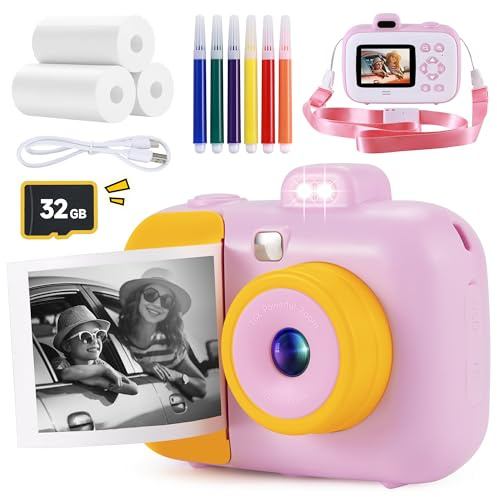 Macchina fotografica di stampa istantanea per bambini e ragazze da 3 a 12 anni, 12 MP 1080P fotocamere digitali per bambini, regali di compleanno di Natale per ragazze 4, 5, 6, 7, 8, 9, 10 anni,