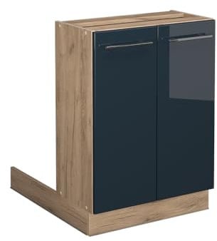 Vicco Kücheninsel Fame-Line, Dunkelblau Hochglanz/Goldkraft Eiche, 60 cm ohne Arbeitsplatte