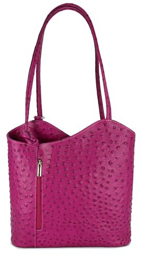 Belli italienische Ledertasche Backpack Classic 2in1 Damen Rucksack Leder Handtasche made in italy Schultertasche - 28x28x8 cm (B x H x T) (Pink Strauss)