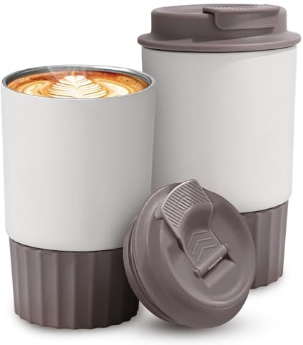 Bicchiere da caffè in acciaio inox da 350 ml, tazza da caffè isolata con coperchio, a prova di perdite, tazza termica portatile, riutilizzabile, per bottiglia di acqua calda e fredda (bianco)