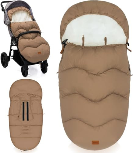 Winterfußsack mit Microvelour Wassersäule 8000mm universal Fußsack für Kinderwagen Buggy Jogger Kinderwagenfußsack 6 bis 36 Monate (Toffee)