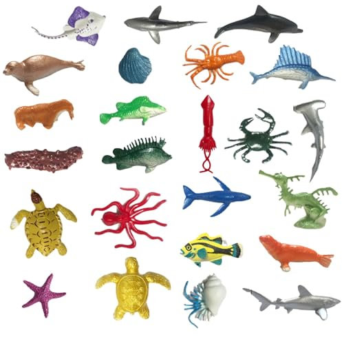 YUNHENTONG Figurines D'animaux, 24 PCS Animaux Marins, Mini Figurines D'animaux Marins, Jouet Animaux, Mer Créatures Figures, Cadeau de Bain pour Enfants Éducatifs (E)