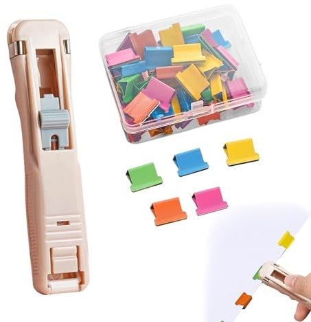 50 Stück Clam Clip (Bunt) mit Wiederverwendbare Heftklammern Rosa 25 * 115mm Bindung Tacker Ohne Klammern Fest Büroklammern Spender zum Befestigen von Losem Blattpapier Schreibtisch Büro Schule