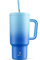 Meoky Gobelet isotherme de 1182 ml, avec paille et poignée, double paroi en acier inoxydable, à emporter, 100 % étanche, pour boissons froides et chaudes, dégradé de bleu