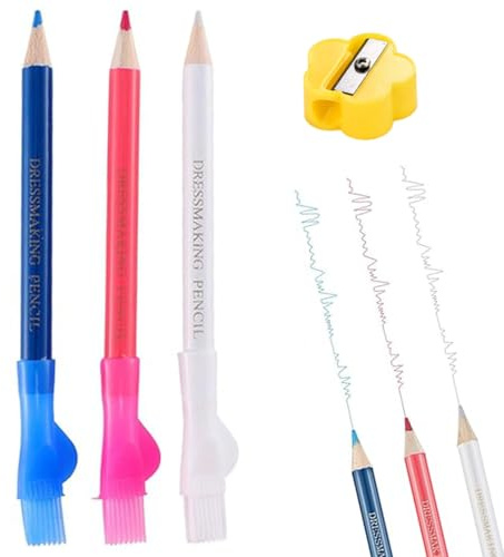 QOWIJEX 3 Stück Schneiderkreide mit Bleistift-Roller, Schneiderkreidestift, Nähkreide Stoffkreide, Nähen Bleistift, Stoff Marker Stift für Schneiderei Nähen Notizen Basteln (3 Farben)