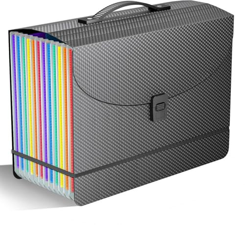 Expanding File Organiser Box File Folder with Handle,13 Pockets Filing Folders Concertina Files for Paperwork A4,Bill Receipt Paper Document Organiser for Home School Office,2X Tabs,Diamond Coloured