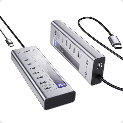 PULWTOP 7-in-1 USB C 3.2 Hub, USB C Hub Mit 10 Gbps Daten Und 20 W Laden, USB-C Hub Adapter Für MacBook Laptops Tablets (Kein Video-Support Und Adapter Nicht Im Lieferumfang Enthalten)
