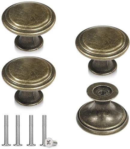 LTMMC 4 Pcs Vintage Kitchen Cupboard Handles Modern Minimalist Drawer Knobs, 30 cm / 11.8 inch Diameter Antique Style Cabinet Brass Door Knobs with Screws，Bronze Drawer Handles and Knobs