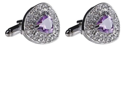 Aotiwe Bouton Manchette Argent, Bouton Manchette Femme Triangles Bouton de Manchette Homme Simple avec Violet Triangle Oxyde de Zirconium Alliage