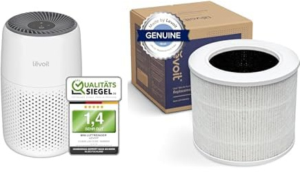 Levoit Luftreiniger Allergiker mit Aromatherapie, HEPA Luftfilter gegen Schimmel, Staub und Tierhaare bis zu 0,3 µm für Schlafzimmer+Standard Ersatzfilter 3-in-1 HEPA, Aktivkohle, 1,1kg, Mattweiß
