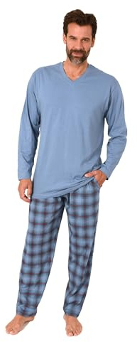 Normann Herren Schlafanzug lang mit Jersey Pyjama Hose in Karo Optik - auch in Übergrößen