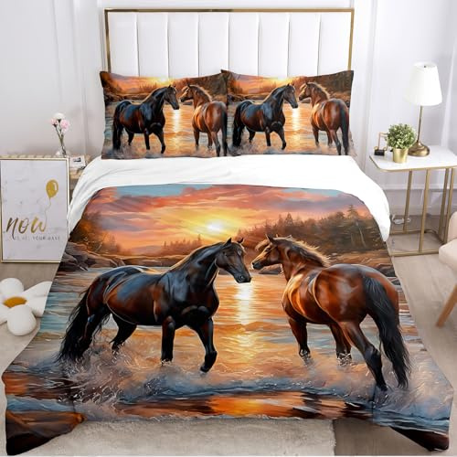 IUNTWEIE Copripiumino cavallo 220x240 cm,copripiumino stampa cavalli con Cerniera, con 2 federe 50x75 cm,cavallo 6:220x240cm